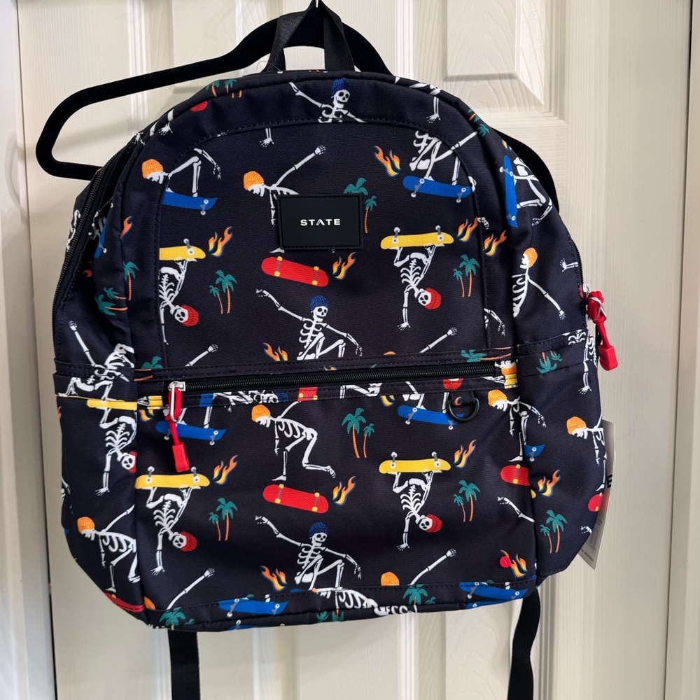 NWT STATE Kane Kids Double Pocket Backpack - Skeleton Skate